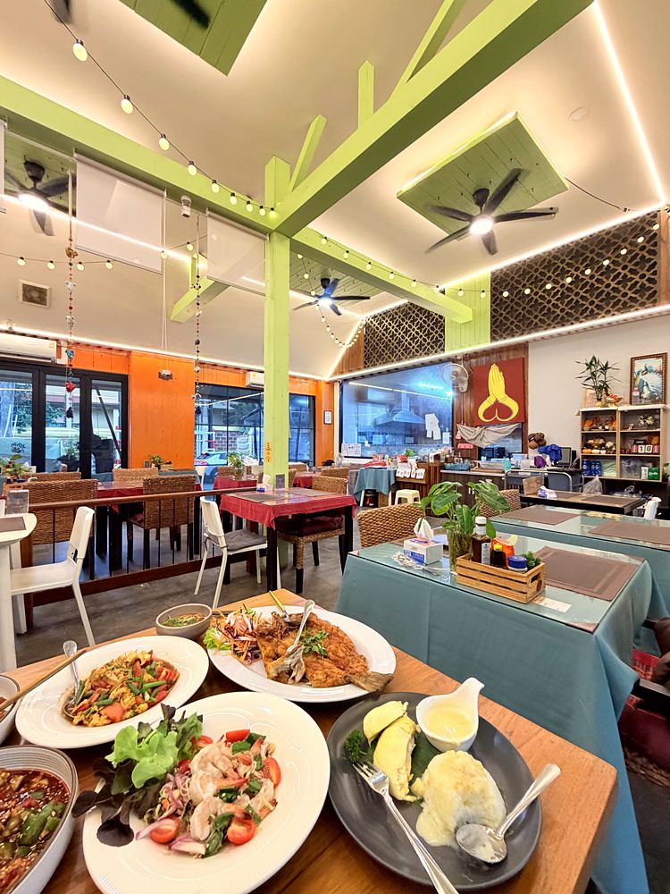 Dining room with dishes on the table