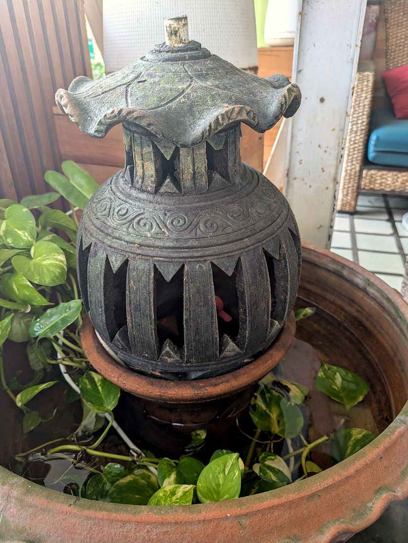 Stone lantern in a planter